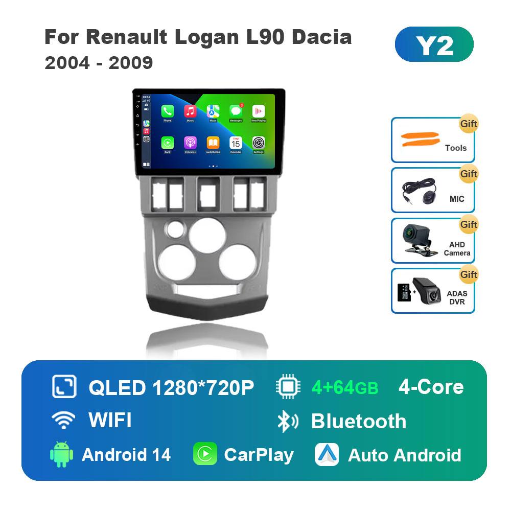 Автомобильный видео-мультимедийный проигрыватель DSP Stereo для Renault Logan L90 Dacia 2004 - 2009 Android 14 GPS Navi WiFi IPS Экран 4G Bluetooth