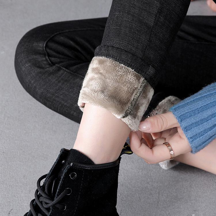 Женские джинсы из утолщенного флиса, с высокой посадкой, облегающие, универсальная верхняя одежда, зимние, эластичные, облегающие брюки, удобные, осенне-зимние