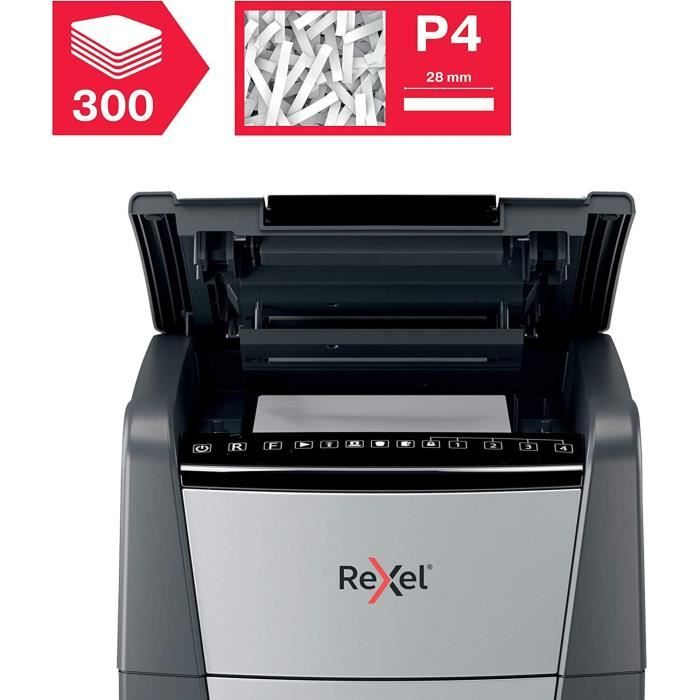 Destructeur de documents - REXEL - Optimum Auto+ 300X - Coupe croisée - 300 feuilles - 60L