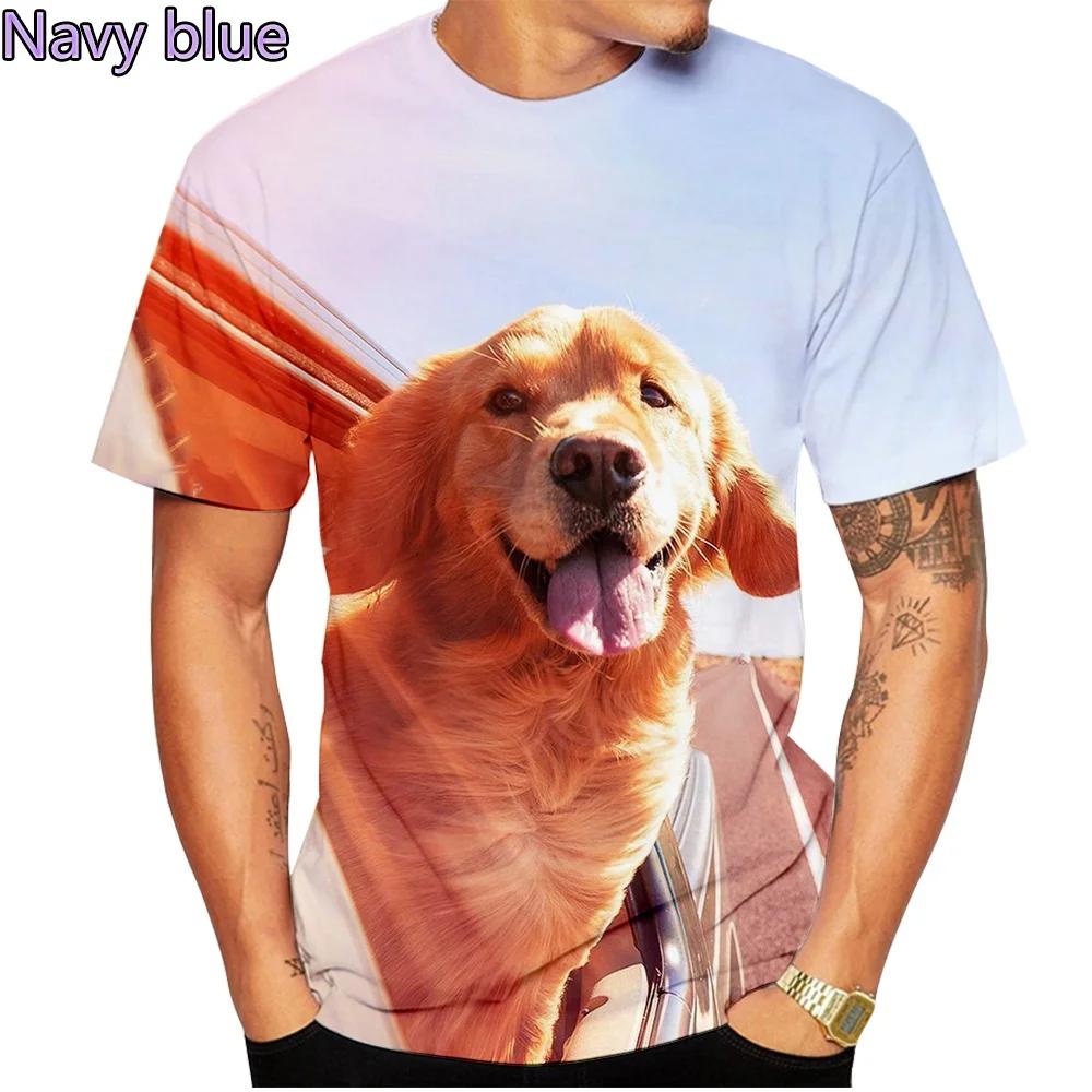2024 Fashion Short Sleeve Cute Dog Summer 3D Printed T-Shirt Golden Retriever Fashion Casual Men's T-Shirt