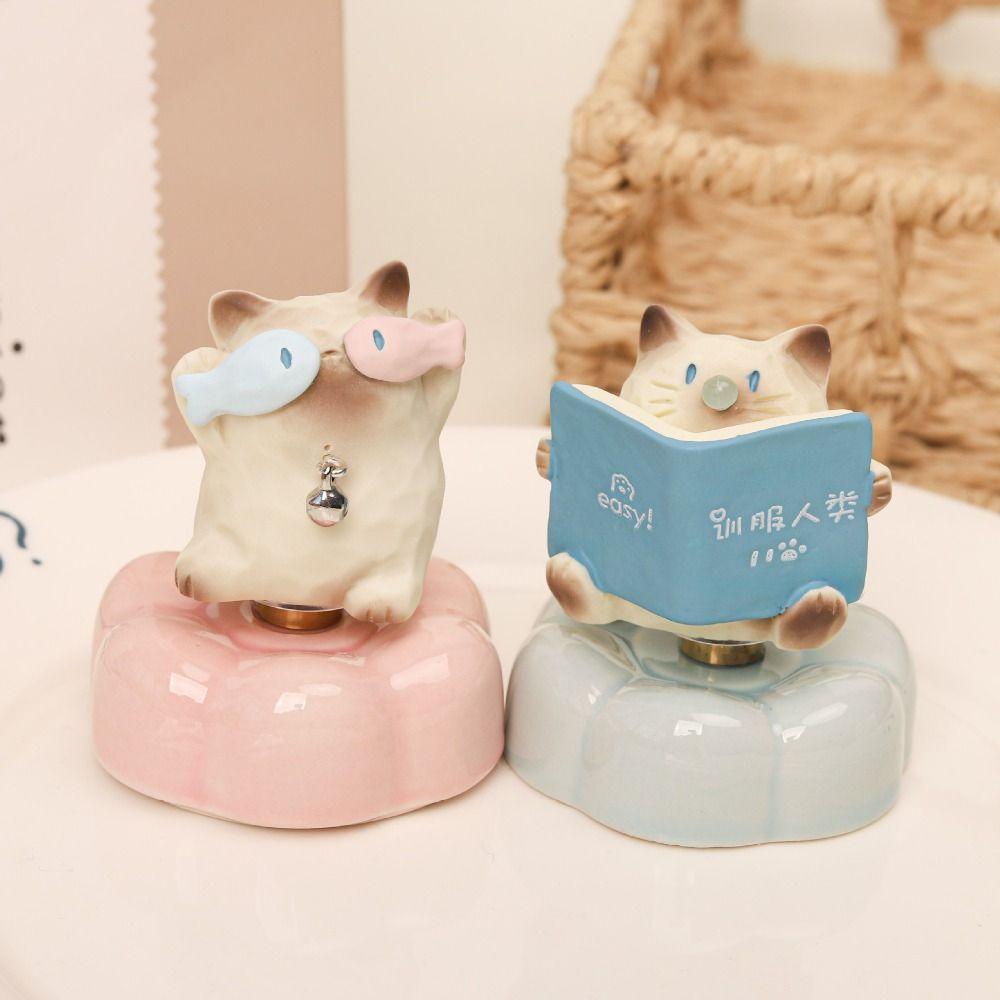 Cartoon Rotatable Car Ornament Resin Cute Cat Statue Desk Display Decor