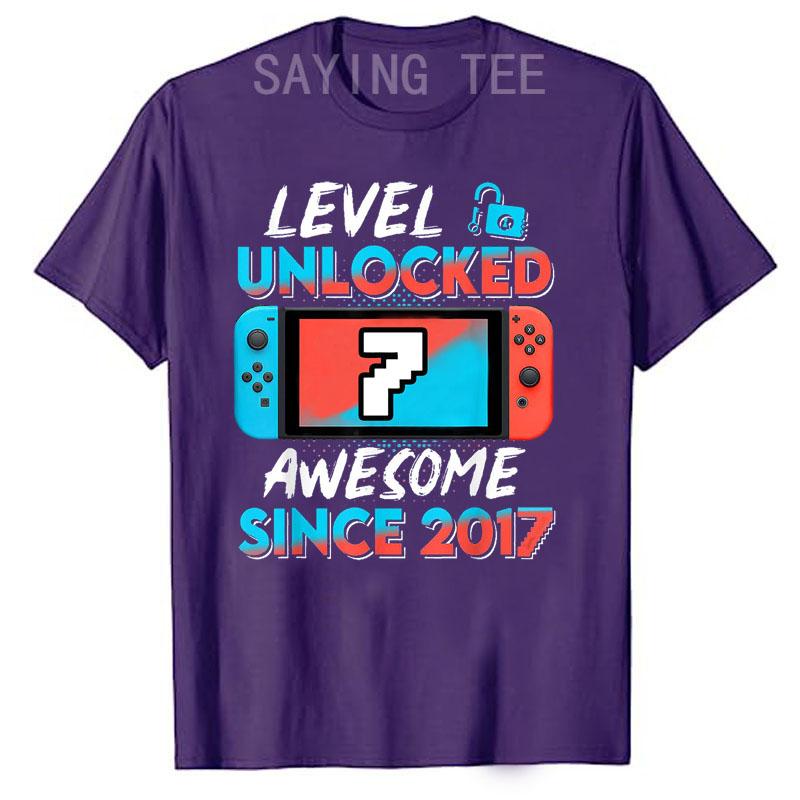 Level 7 Unlocked Awesome Since 2017 7th Birthday Gaming TShirt Gamer 7 Year Old Birthday Gift Video Game Lovers Tee Fashion Top