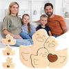 Yousheng 1 Set Wooden Duck Family Puzzle Ornament Love Heart Hugging Mother Father Baby Duck Jigsaw Table Sign Home Office Desktop Decoration