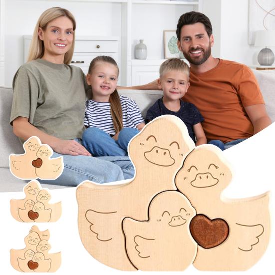 Yousheng 1 Set Wooden Duck Family Puzzle Ornament Love Heart Hugging Mother Father Baby Duck Jigsaw Table Sign Home Office Desktop Decoration