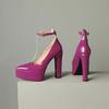 Glossy Patent Leather Pumps Women Super High Heels Thick Sole Platform Shoes Woman Pointed Toe Ankle Buckle Party Wedding Pump