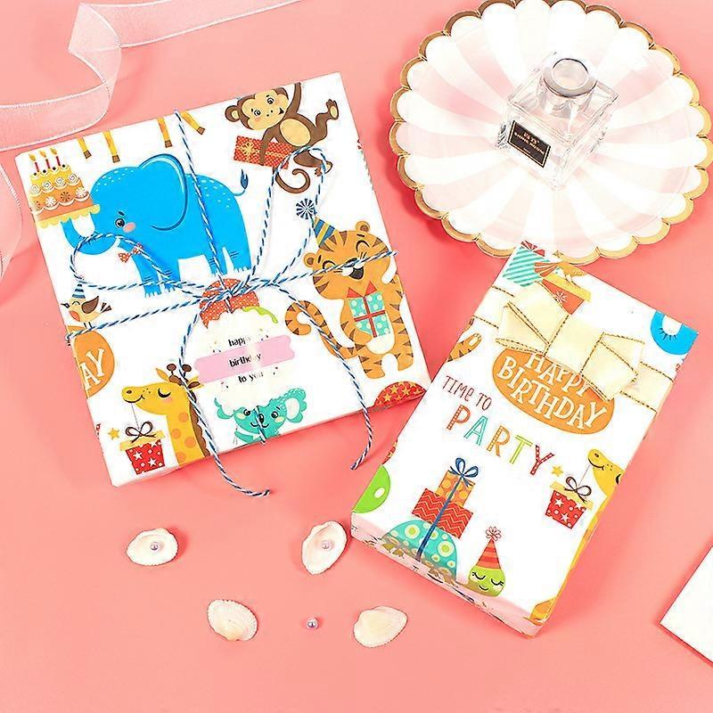 Birthday Wrapping Paper 5 Sheets Kids Gift Wrapping Paper Happy Birthday Cartoon Animals Recyclable Wrapping 50x70cm
