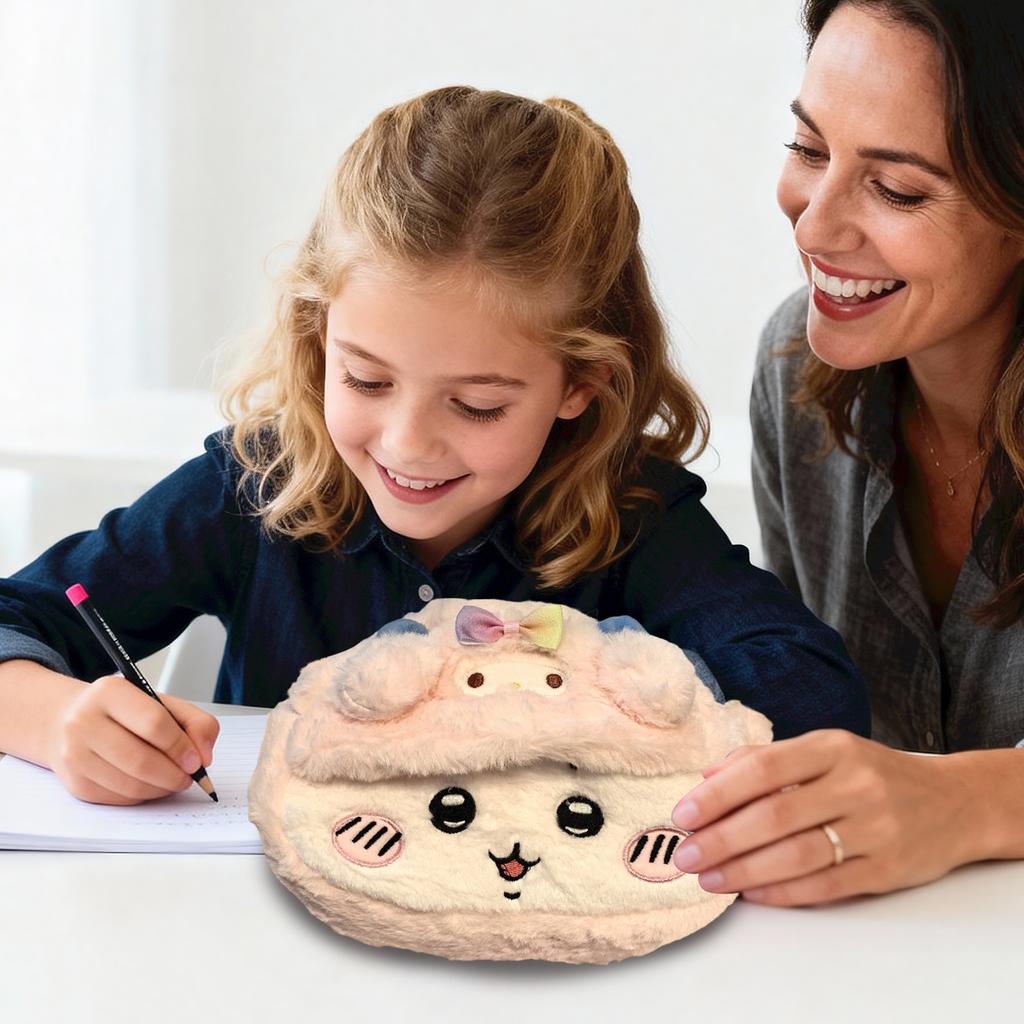 Cute anime pencil plush pencil case, large capacity storage bag