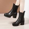 8cm Small Size 32-43 Elegant Block High Heels Shoes Genuine Leather Boots Winter 2025 Womens Thick Bottom Platform Snow Boots