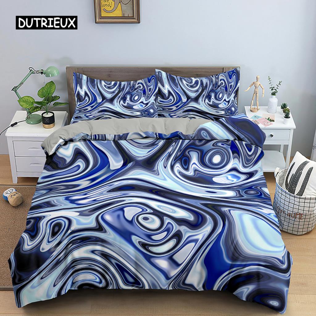 Комплект постельного белья Abstract Duvet Cover Set King Microfiber Blue Psychedelic Bedbling Set 2/3 Pieces Queen Size Warped Space Theme Twin Blanket