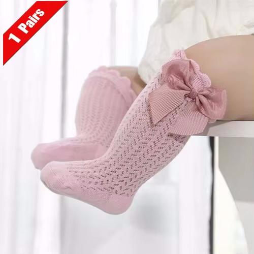1/3 пары носков для маленькой девочки, детские носки с большим бантом, хлопковые летние сетчатые гольфы до колена для младенцев, длинные носки принцессы для новорожденных девочек 0-24 месяца