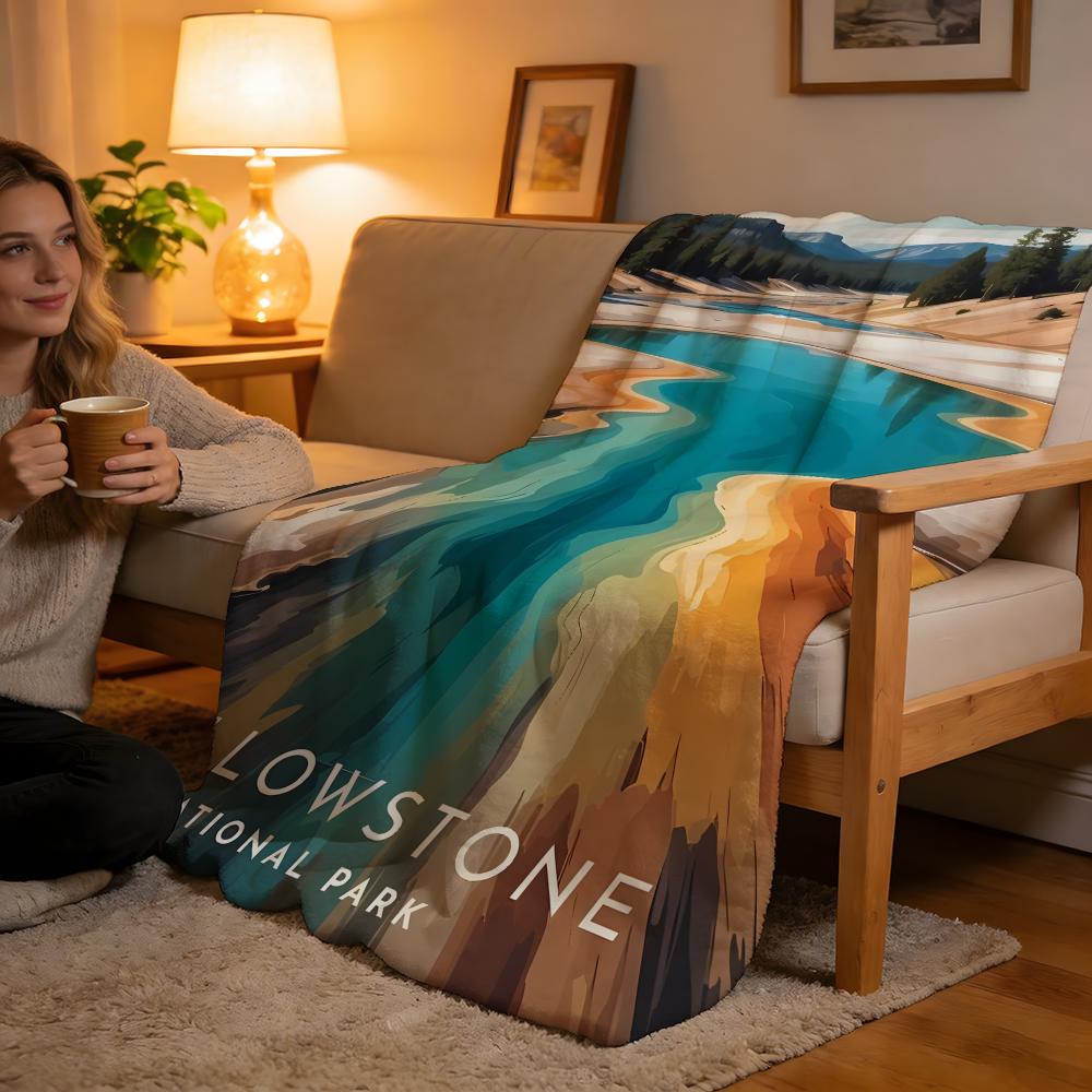 Yellowstone National Park Throw High-Density Short Plush Blanket Soft For Sofa Air-Con Room.