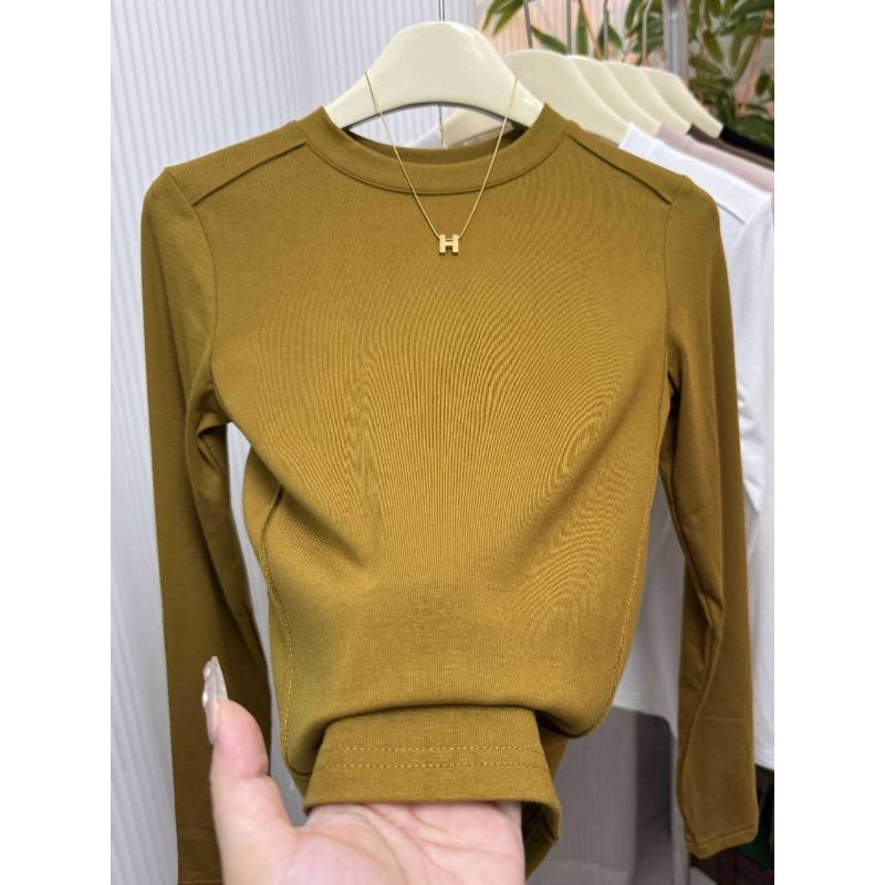 Small stand-up collar polished bottoming shirt women's spring design fish bone front shoulder long-sleeved shirt solid color top