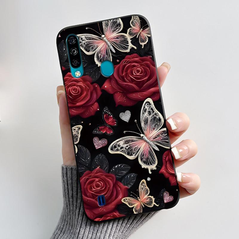 Phone Case For ZTE Blade A7 2020 Shockproof Casing Luxury Fashion Butterfly Flower Black Jelly Soft TPU Case Silicone Back Cover