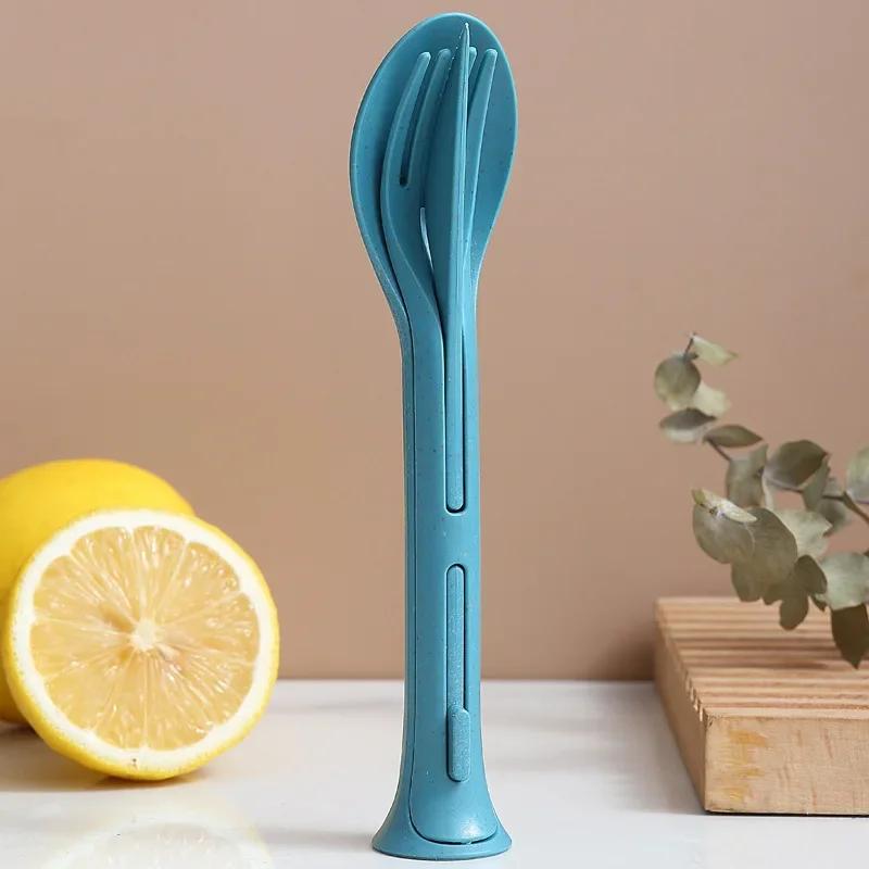 3 в 1 дорожные столовые приборы портативная коробка для столовых приборов японский стиль пшеничная солома ножи вилка ложка студенческие столовые приборы наборы для кемпинга на открытом воздухе