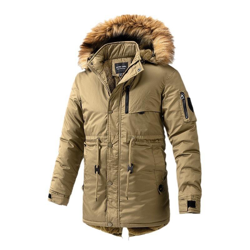 Men's Winter Plush Fashion Casual Warm Windbreaker Jacket with Hood and Collar Style Overcome