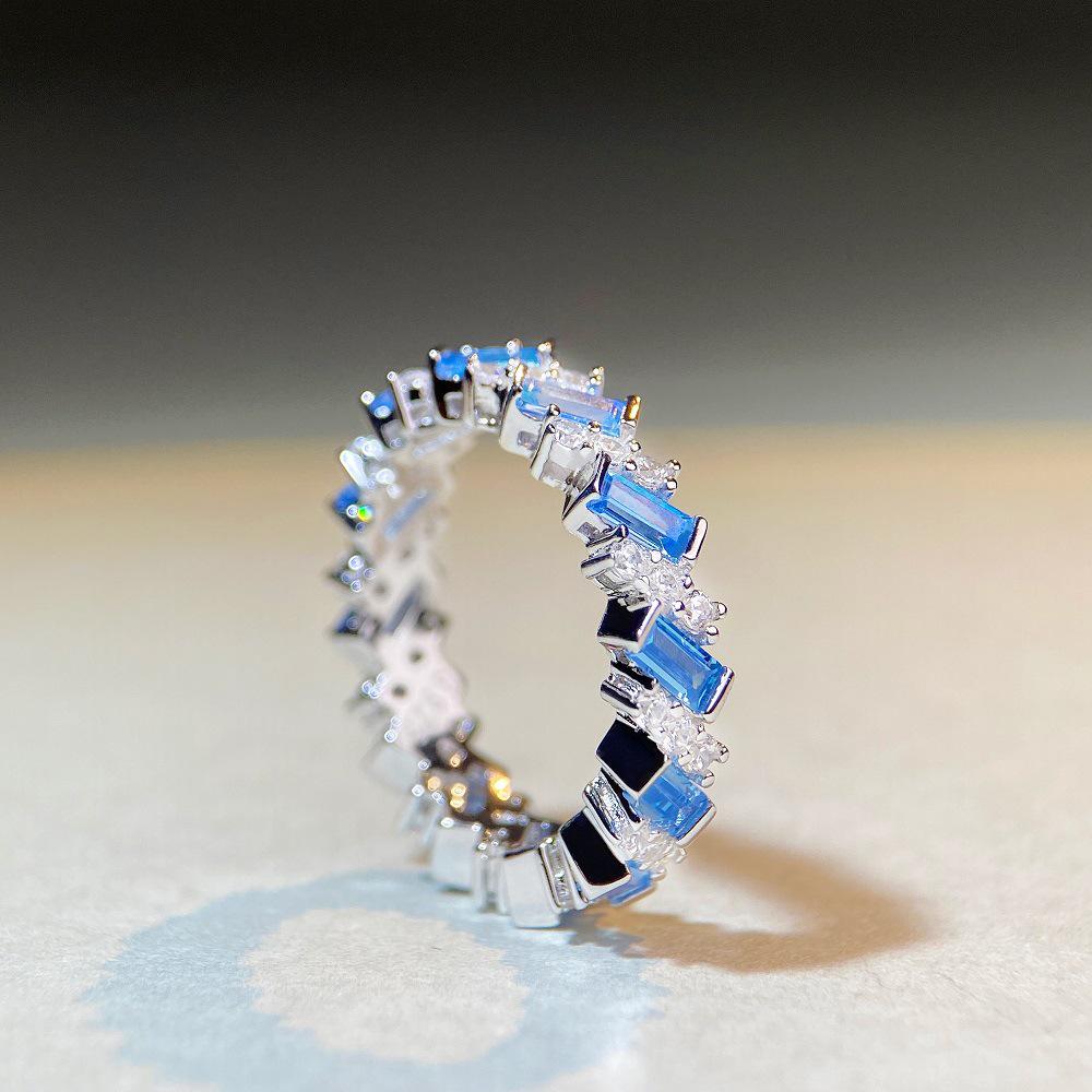 Кольцо-дорожка из стерлингового серебра 925 пробы с аквамарином и цирконом
