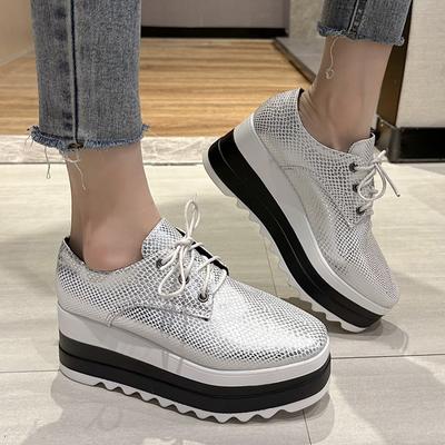 Модные женские кроссовки на толстой платформе со змеиным принтом, толстая подошва, искусственная кожа, броги, женская обувь на танкетке со шнуровкой, женские туфли