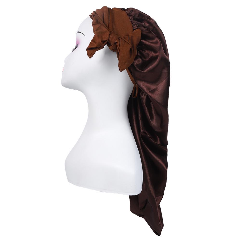 Длинный шелковый атласный платок-боннет для женщин - Защита волос с завязкой-бантом