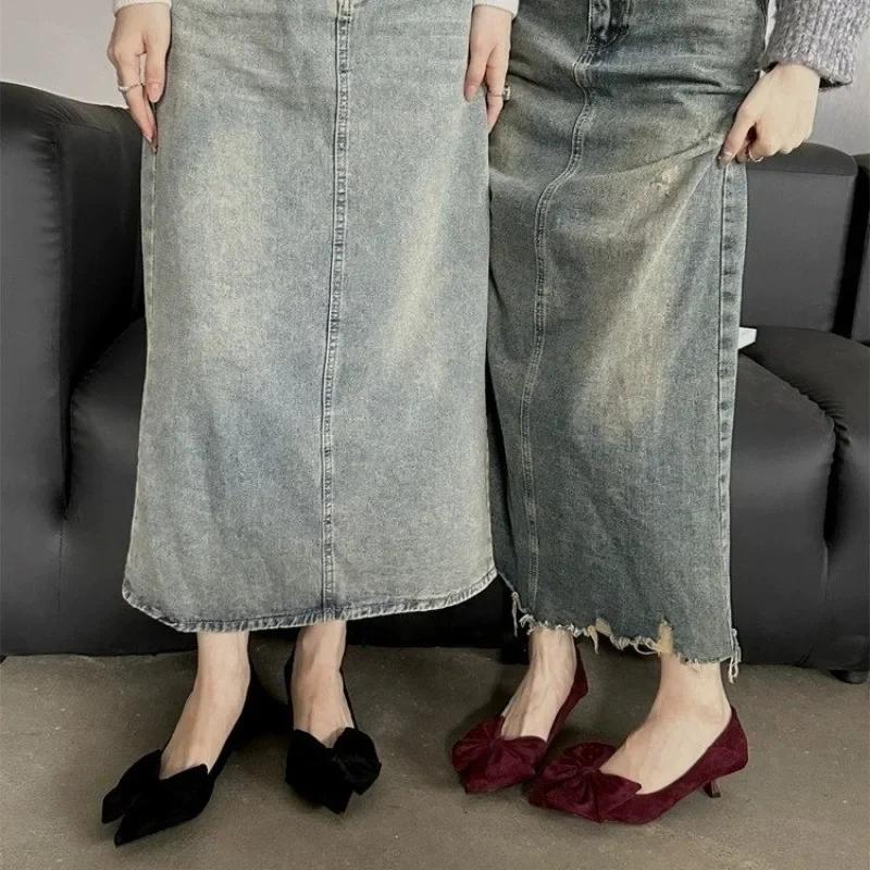 Распродажа женской обуви 2024 года, модные женские туфли-лодочки One Kick, осенние туфли с острым носком и бантом, однотонные сексуальные туфли на шпильках или тонких каблуках