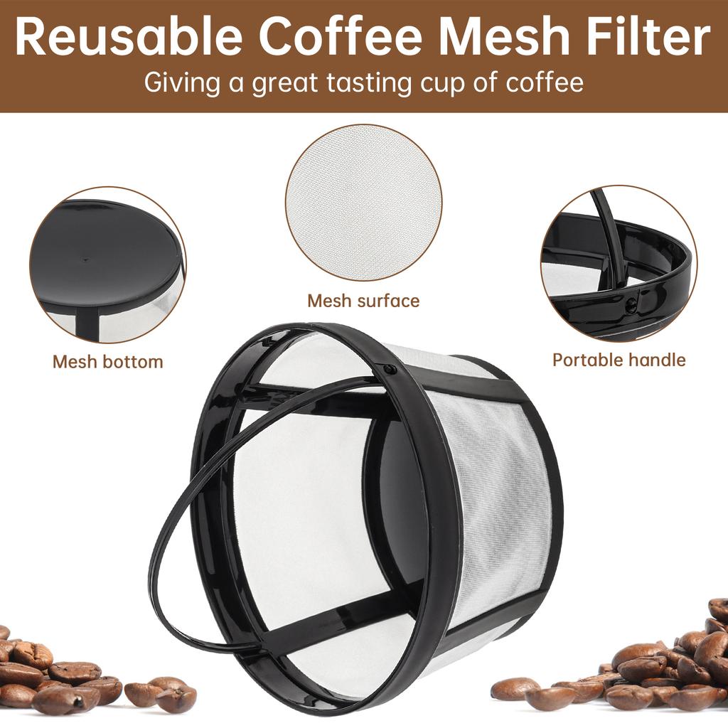 2 Pcs Solid Bottom Reusable Nylon Net Basket Coffee Maker Filter for Mr. Coffee with Brush and Scoop, 8-10 Cups Washable Strainer