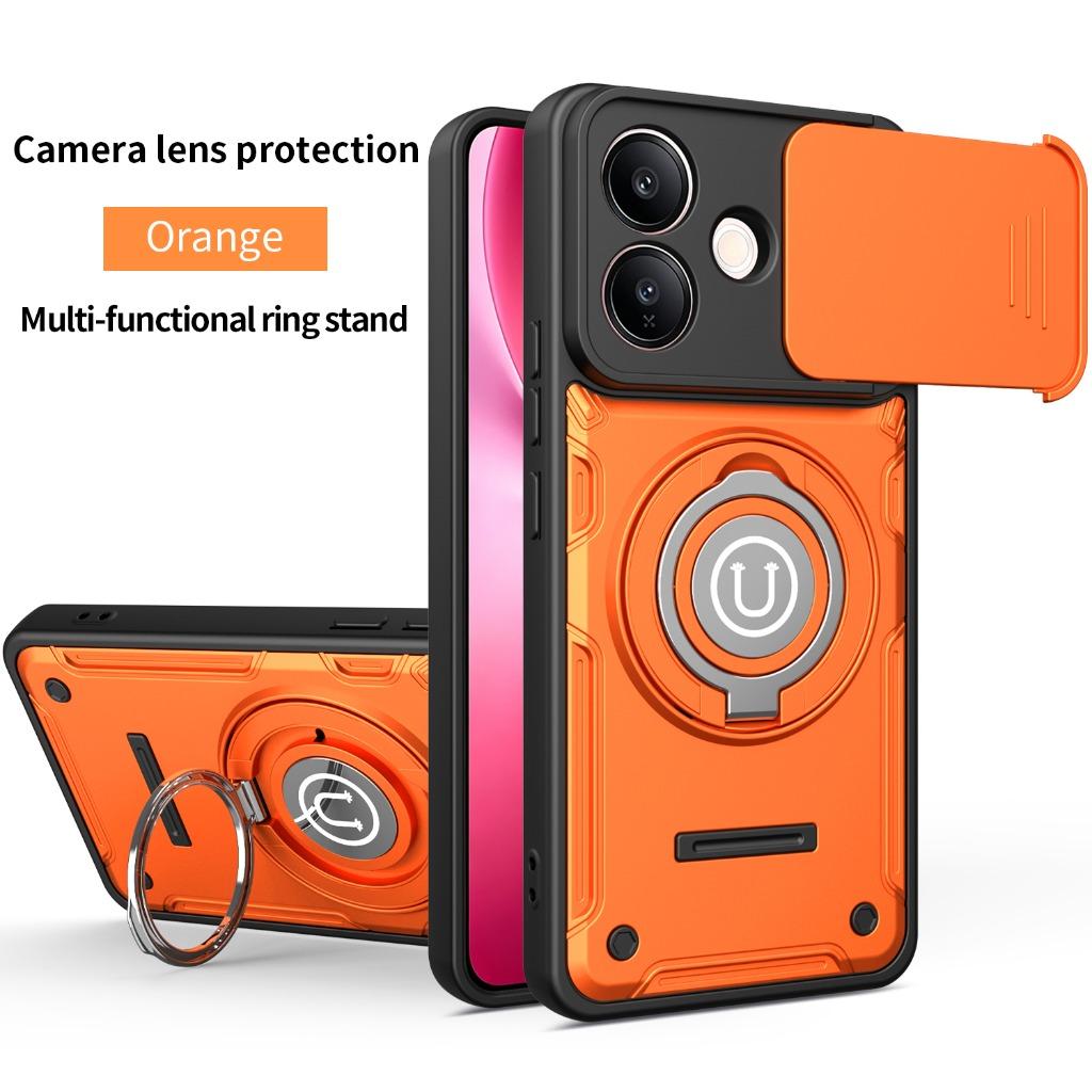 360° Ring Kickstand Phone Case with Slide CameraCover For vivo Y400 Pro Y39 Y31 Y300 Y29s Y29 Y04 V60 Lite V60e V50 T4x iQOO Z10