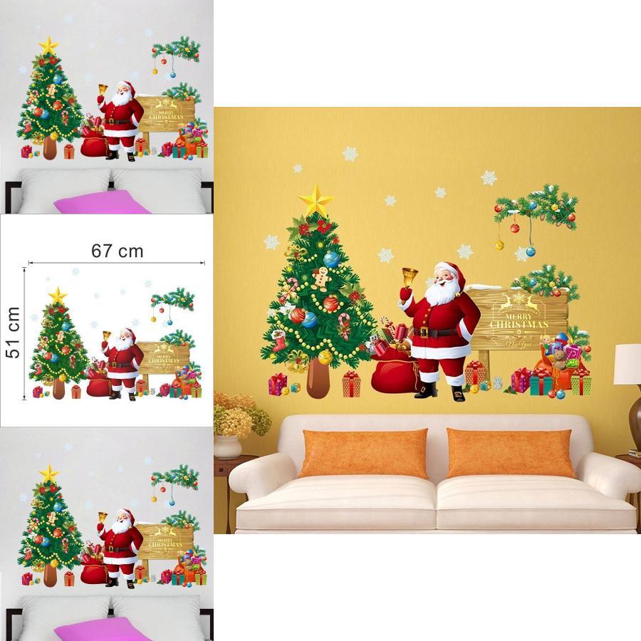 Christmas Wall Sticker Pvc Decorative Removable Santa Claus And Christmas Tree For Home Decor