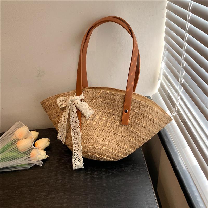 Women Braided Basket Clutches Top-Handle Bag Large Straw Portable Shoulder Bag Summer Beach Purses Shopper Satchel Quality