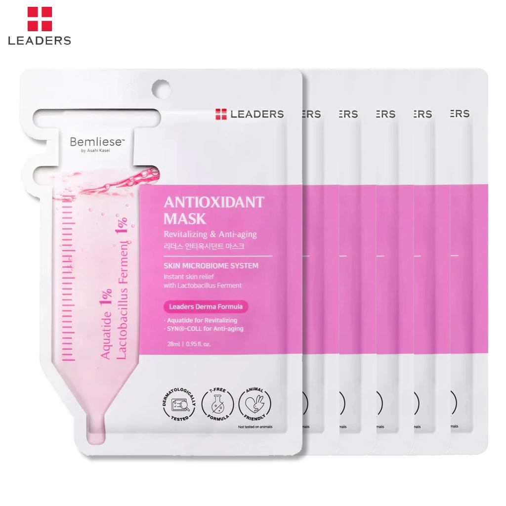 LEADERS Набор масок для лица (Отшелушивающее действие, против прыщей, антиоксидантное, осветление, регенерация, увлажняющий барьер) 28 г. x 6 шт. - корейский уход за кожей