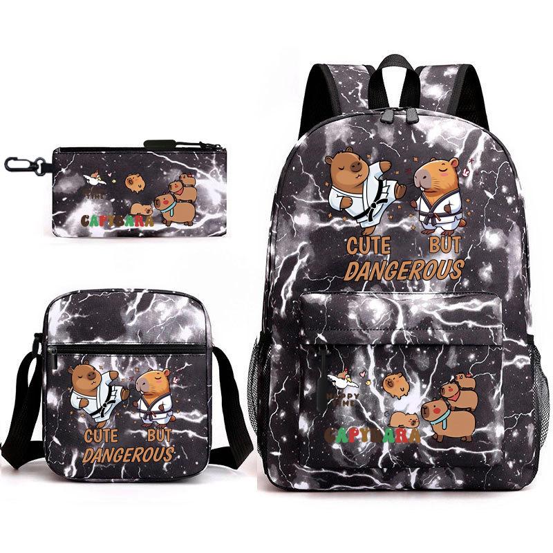 New Kapibara Student School Bag Fashion Popular Backpack Shoulder Bag Pencil Bag Three-piece Set