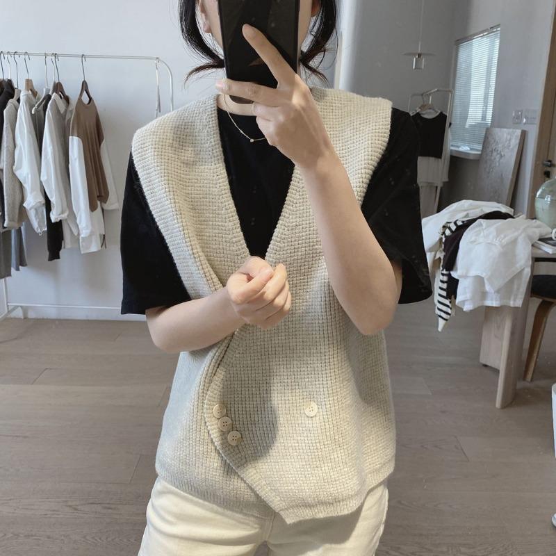Необычный свитер, жилет, кардиган женский, весенне-осенний, свободного кроя, без рукавов, с нишей, V-образным вырезом, вязаный жилет женский