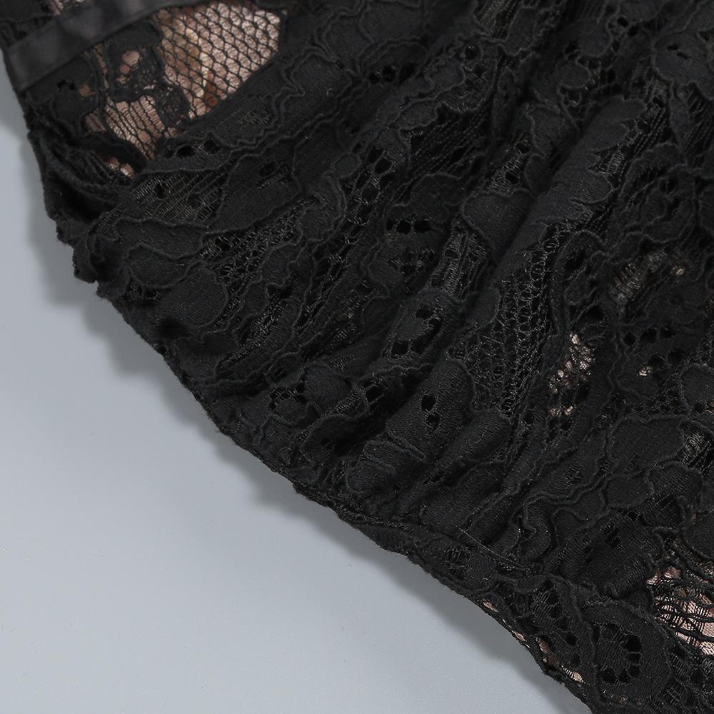 Европейское и американское сексуальное кружевное платье-сетка с корсетом на косточках – с длинными рукавами, осенне-зимняя короткая юбка