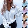 Women Casual Winter Coat Zip Front Long Sleeve Fluffy Teddy Top Turn-down Collar Solid Color Pullovers Plus Size Warm Sweatershirts