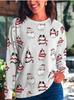 Women Long Sleeve Tee Top Christmas Cute Cat Print Autumn Fashion Casual Round Neck Sweatshirt Women's Clothes