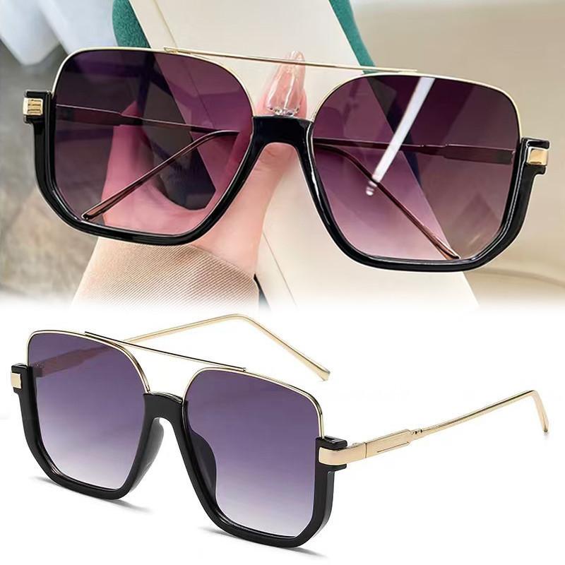 Retro Double Beam Large Frame Metal Sunglasses For Women Men fashion Square Brown Driving Glasses Outdoor Shades UV Resistance