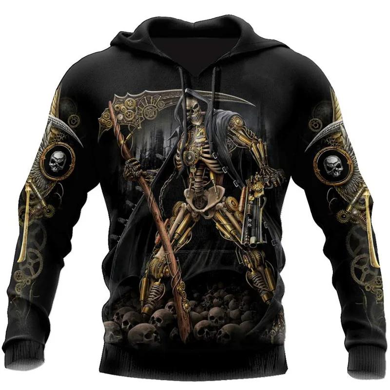 Spring Autumn Men's Hoodie Skull Graphics 3D Print Tops Fashion Unisex Sweatshirt Hip Hop Oversized Casual Clothing