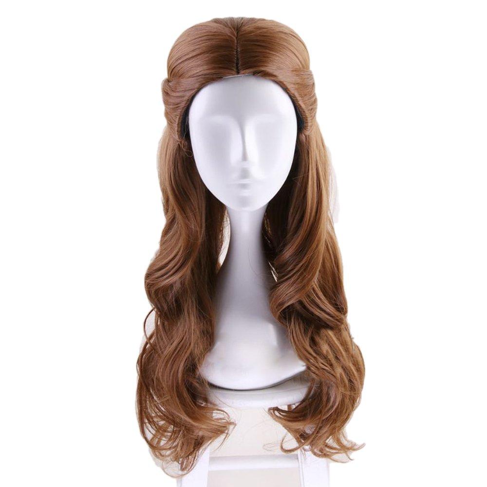 Monoii La Belle Wig with Wig Net Cosplay Halloween Beauty and the Beast Princess Wig Long Curly Costume D336