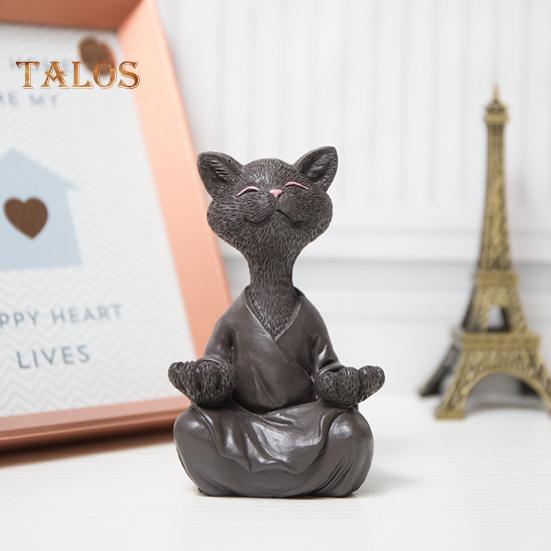 Meditating Cat Figurine Resin Zen Cat Sculpture Sit In Meditation Cat Ornament for Yoga Living Room Bedroom Office Gift for Cat Lover