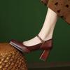 Spring 2025 New Retro Carved Square Head Shallow Mouth Single Shoes Women's Autumn One-word Buckle Brown High-heeled Mary Jane Shoes