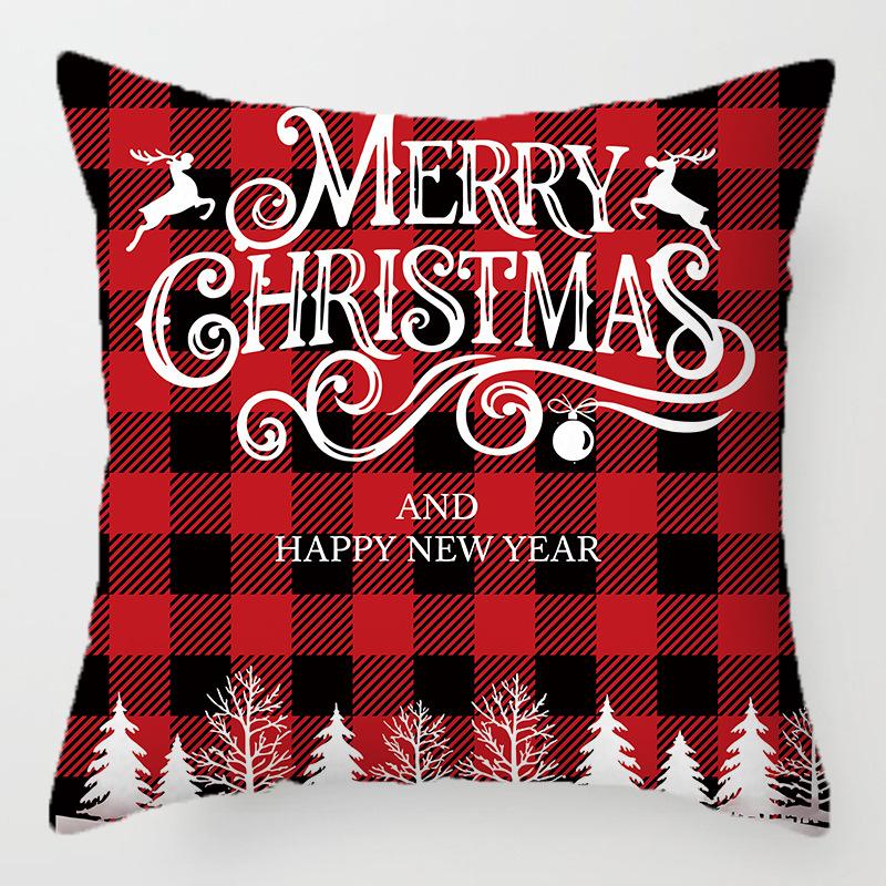 Christmas red and black plaid pillow cover printed cushion cover living room sofa decoration festive letters elk snowflake model