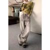 Women's Retro High-Waist Light Grey Wide-Leg Jeans for Spring/Summer
