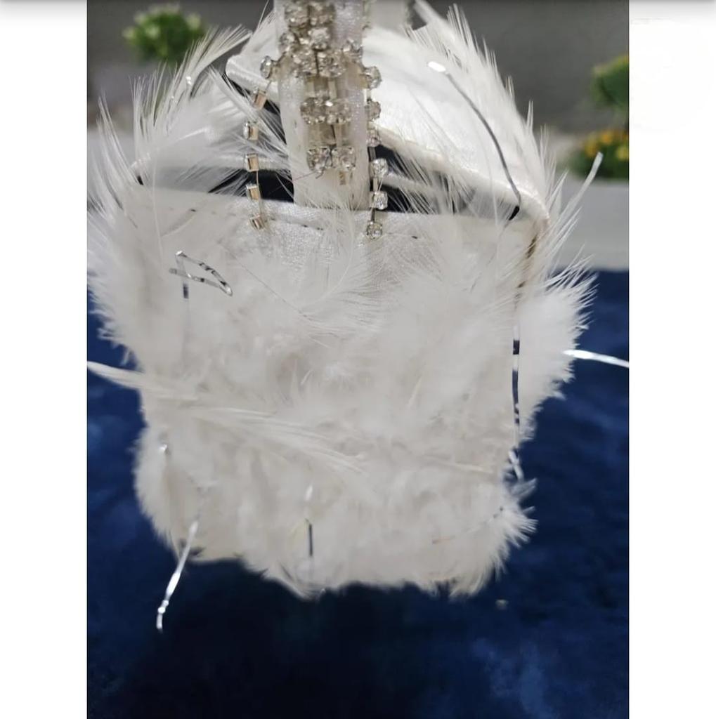 Роскошная белая сумка из перьев, дизайнерский вечерний кошелек с ручкой из страз, элегантный свадебный клатч, сумка для вечеринки и коктейля, подарок для нее