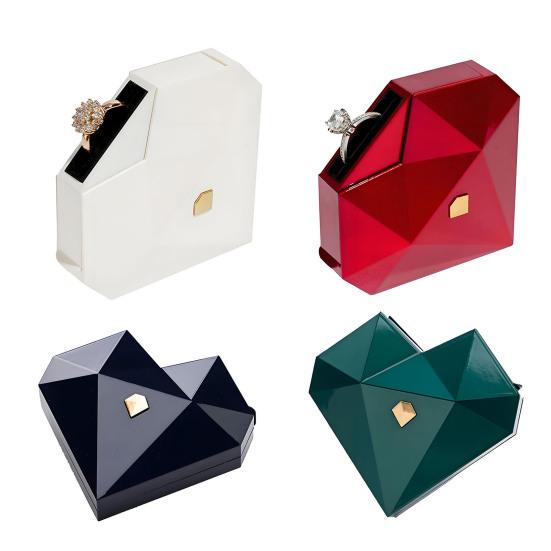 Подарочная коробка для кольца в форме сердца с мягкой фланелевой подкладкой, полированной текстурой и автоматическим открыванием, художественная коробка для ювелирных изделий