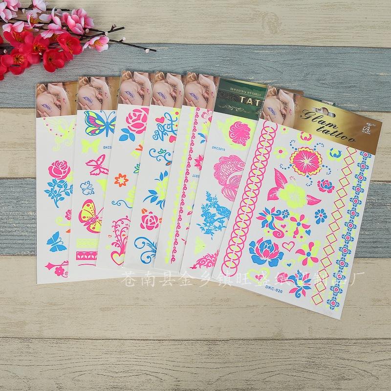 Креативная флуоресцентная наклейка-татуировка на руку с цветком, водонепроницаемая наклейка-татуировка на руку с пером