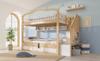Bunk Bed 90x200 with Hydraulic Storage - Safety Stairs & Shelf, Fall Protection, EN 747-1:2024 Certified, White & Oak, 252x98x170cm