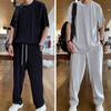 2Pcs/Set Casual Men Summer Tracksuit Loose Young Workout Top Pants Set