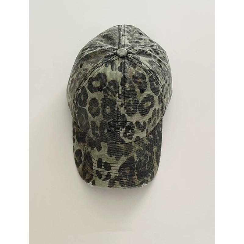 Корейская Ретро Новая Бейсболка с Леопардовым Принтом для Женщин на Весну и Осень Рваная Старая Уличная Повседневная Бейсболка, Подчеркивающая Маленькое Лицо