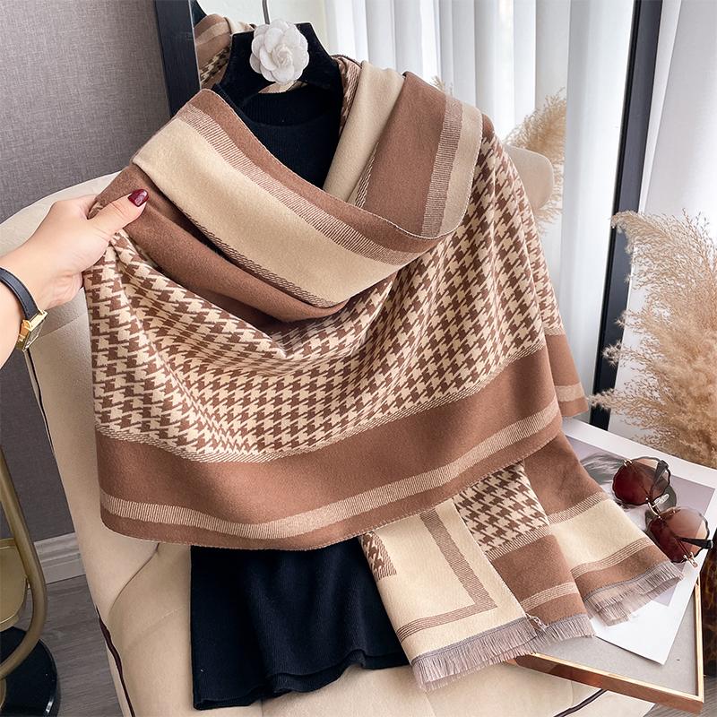 Winter Luxury Brand Two-Sided Jacquard Scarf Pashmina Cashmere Warm Thicken Pashmina Shawl Coldproof Windproof Blanket New