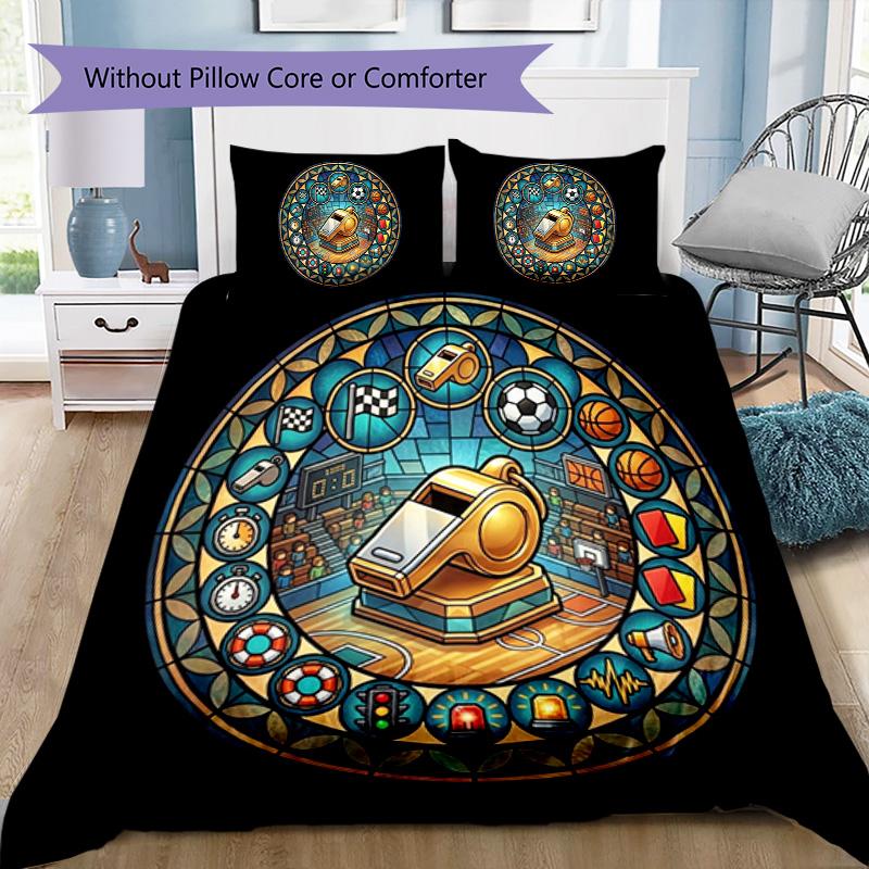Sports Symbols Circle Pattern Bedding,Quilt Set Quilt Cover Pillowcase Home Birthday Gift (1*duvet cover+2*pillowcase,without core)