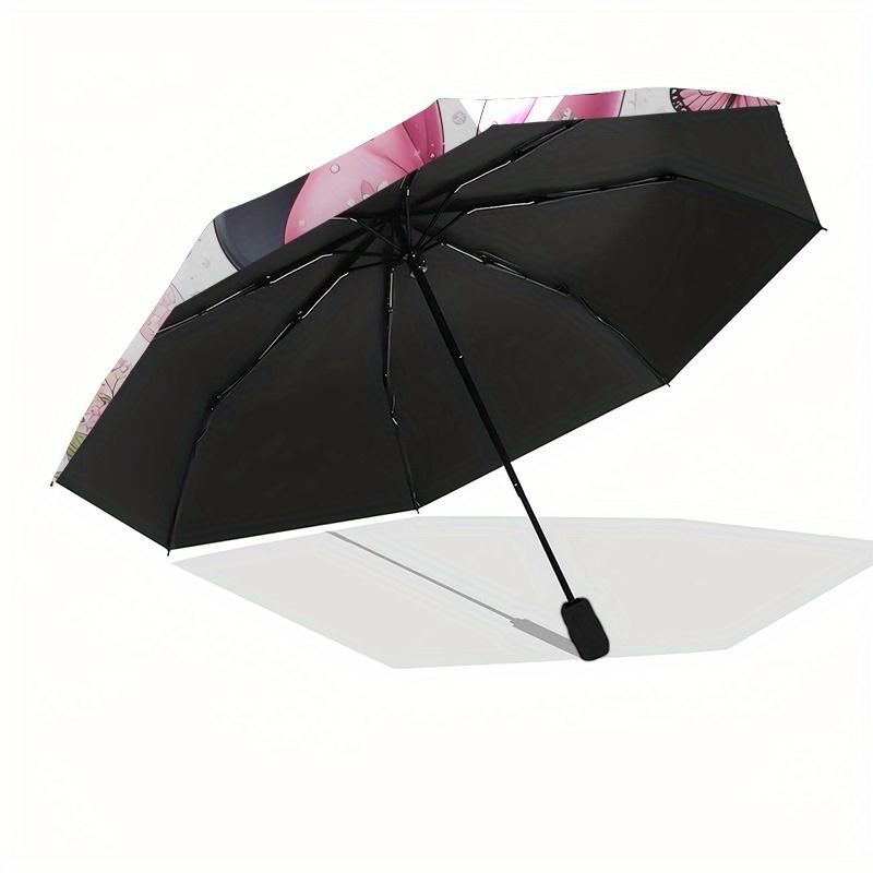 Disney Minnie Mouse,Flowers,Butterflies Manual Opening and Closing Umbrella, 8-Rib Reinforced Folding Design, Lightweight