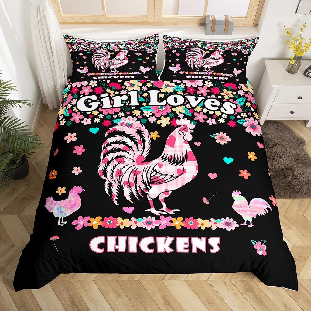 Комплект пододеяльника для фермерского дома с курицами, подсолнухами, животными, современный подарок для комнаты, ретро-доска, черно-белая клетка, пододеяльник